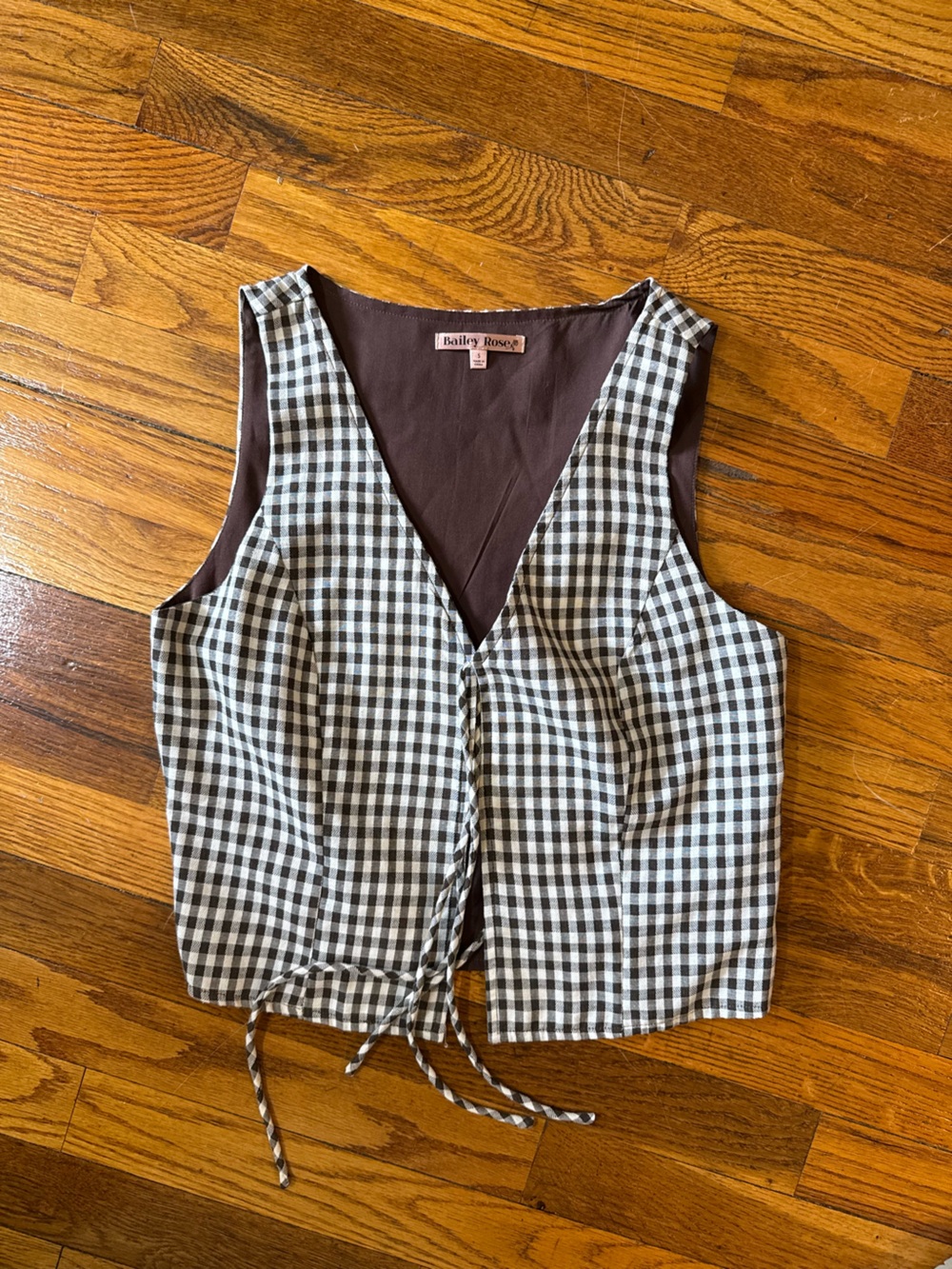 Grey bandit gingham tie front vest